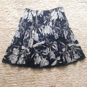 Elie Tahari Navy Floral Embroidered A-Line Skirt
